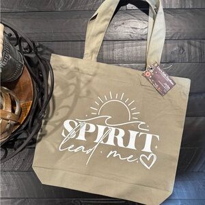 Khaki Tote Bag with White Graphic